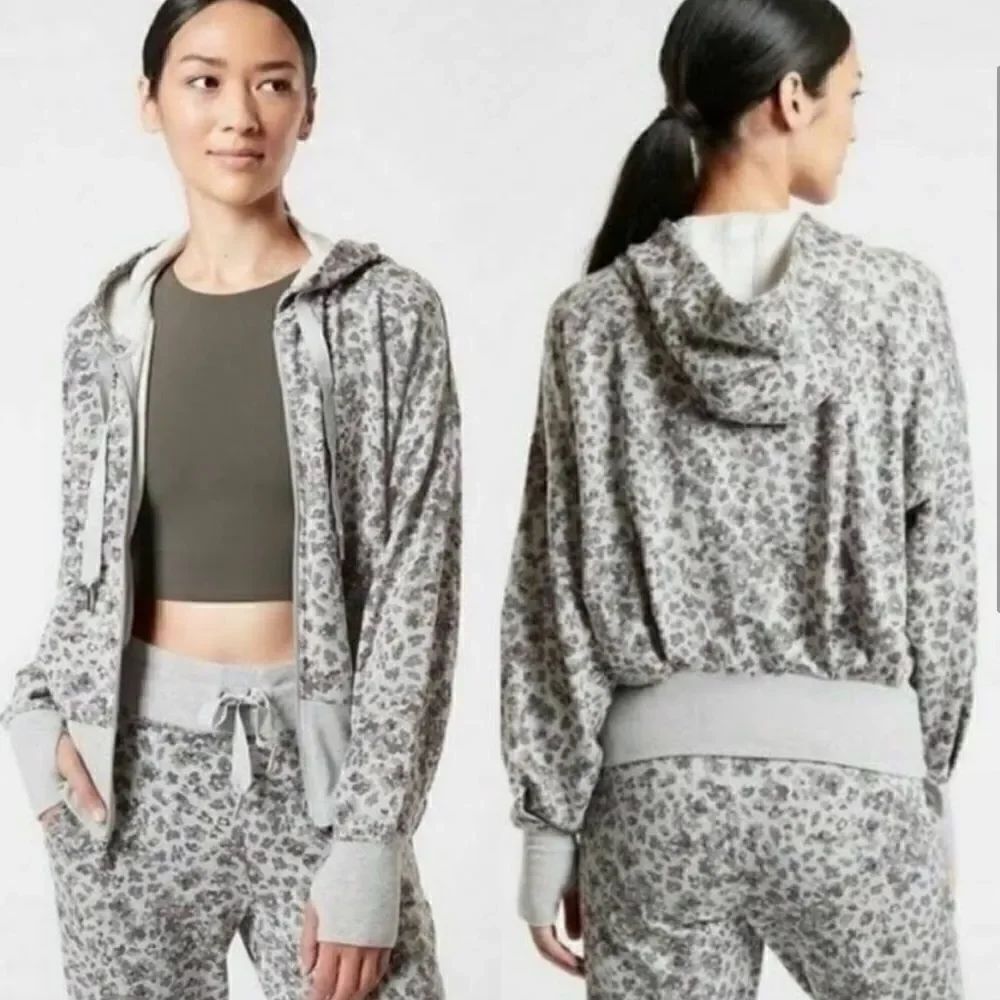 Athleta Balance Zip Up Hoodie Gray Cheetah Print 1X